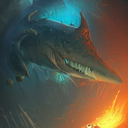 Image similar to stars shine deep below the surface of a dark sunless sea, leviathan, fantasy art, trending on artstation