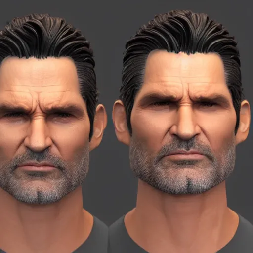 Image similar to detailed 3d render of the incredible hulks face, eric bana, lifelike textures and realistic hair, extreme close detail, high resolution, fine character detail