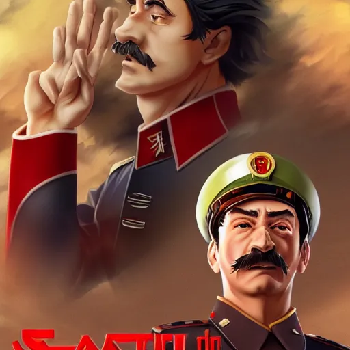 Image similar to portrait of stalin as a racing legend, anime fantasy illustration by tomoyuki yamasaki, kyoto studio, madhouse, ufotable, square enix, cinematic lighting, trending on artstation