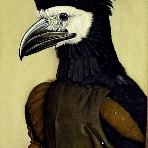 Image similar to a highly detailed painting of a raven dressed as an elegant tudor gentleman by hans holbein