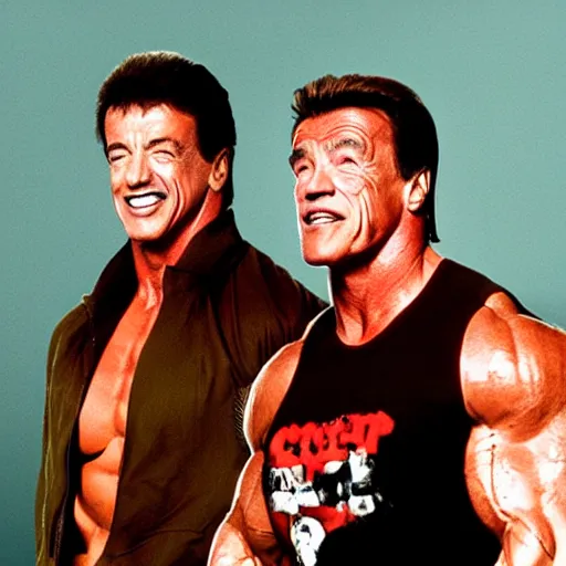 Image similar to stallone and schwarzenegger as friends series