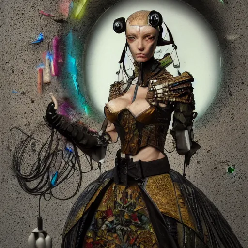 Image similar to italian solarpunk curator in an art gallery with extremely detailed headsets and gloves, inspired by die antwoord beautiful, hand painted textures, cloth physics, deviantart, karol bak, masamune shirow, black and white, photorealistic, concept art, perfect render, 3 d render, pixar, 8 k