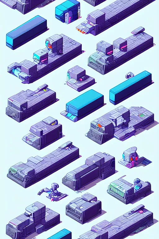 Image similar to isometric design, sprite sheet, game resources, futuristic van by josan gonzalez