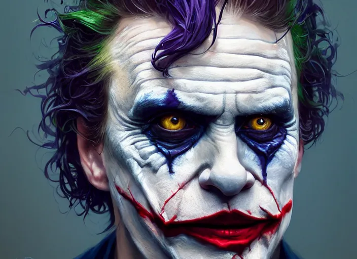 Image similar to highly detailed portrait of mark hamil as the joker, in batman, stephen bliss, unreal engine, fantasy art by greg rutkowski, loish, rhads, ferdinand knab, makoto shinkai and lois van baarle, ilya kuvshinov, rossdraws, tom bagshaw, global illumination, radiant light, detailed and intricate environment