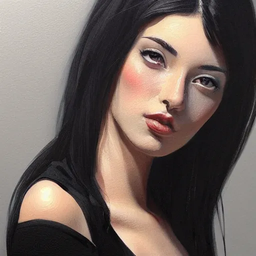 Image similar to portrait of a beautiful woman, black hair, attractive, casual, modern, highly detailed, digital painting, artstation, concept art, smooth, sharp focus, illustration, art by thomas saliot