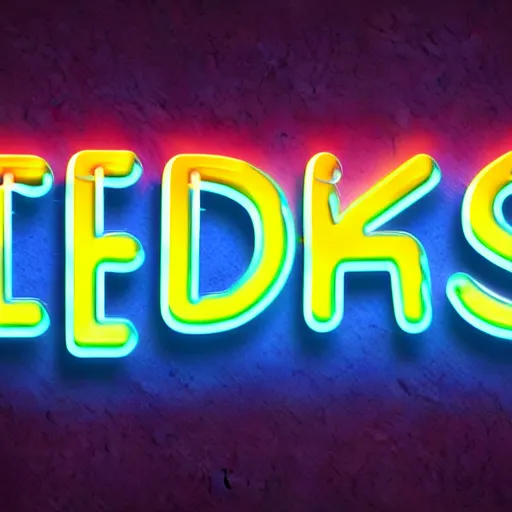 Prompt: chrome text with 80's aeshtetic, colorful neon lights