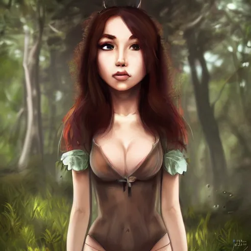 Prompt: a portrait of a pretty woman in the forest, trending on artstation and deviantart