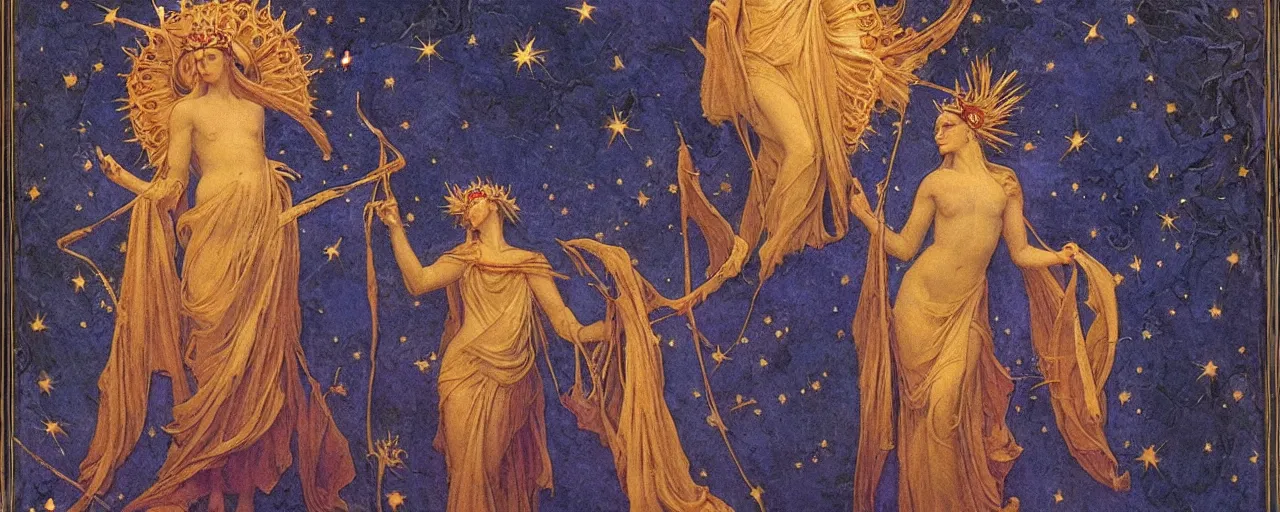 Image similar to saint woman, venus, athena, queen, by annie swynnerton and nicholas roerich and jean delville, strong dramatic cinematic lighting, ornate headdress, flowing robes, spines, flowers, stars, lost civilizations, smooth, sharp focus, extremely detailed, marble, obsidian, gold, space