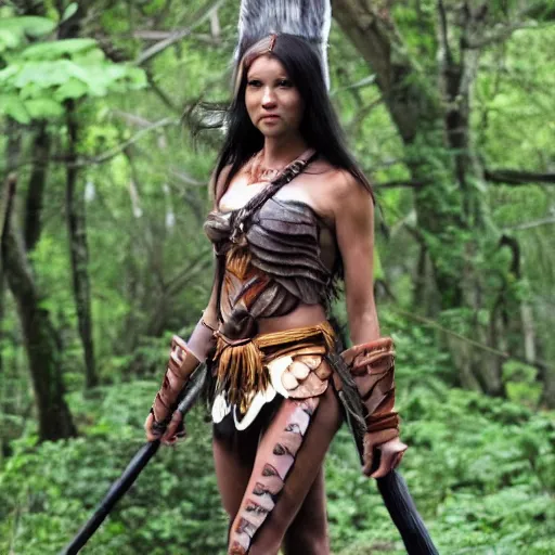 Image similar to full body photo of a cute skinny woman as a amazon warrior,