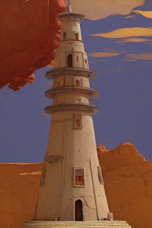 Image similar to glorious painted tower of the moon, by Sylvain Sarrailh and Ludwig Deutsch and Nicholas Roerich, dramatic cinematic lighting , beautiful colorful tilework, ornate architecture, smooth, sharp focus, extremely detailed