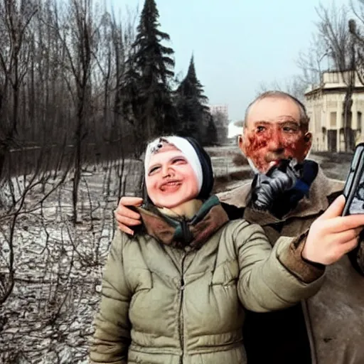 Image similar to the last selfie taken in ukraine after the nuclear war