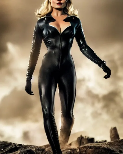 Image similar to margot robbie as cat woman, full body shot, highly detailed, detailed face, cinematic, professional photograph