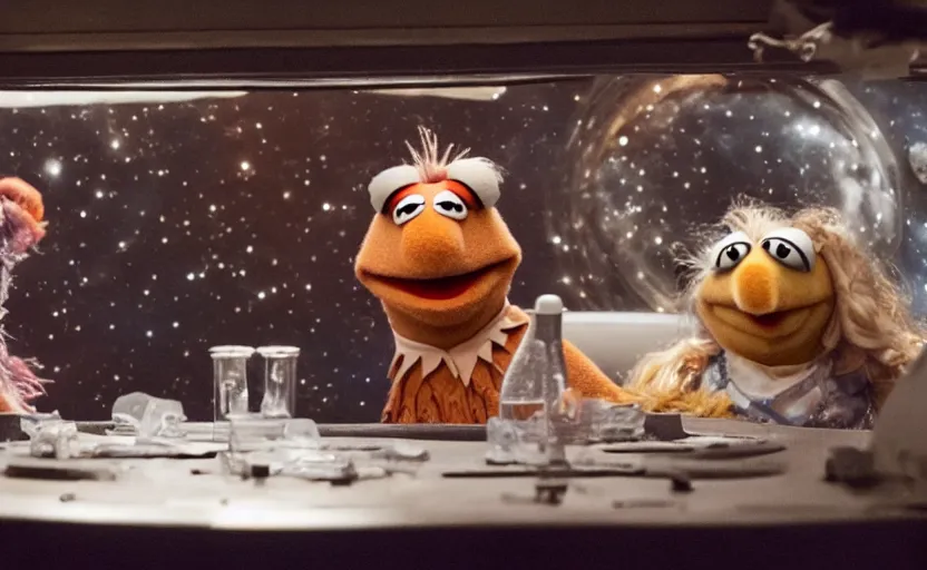 Image similar to a still of muppets in interstellar ( 2 0 1 4 ). highly detailed felt. hyper real photo. 4 k.