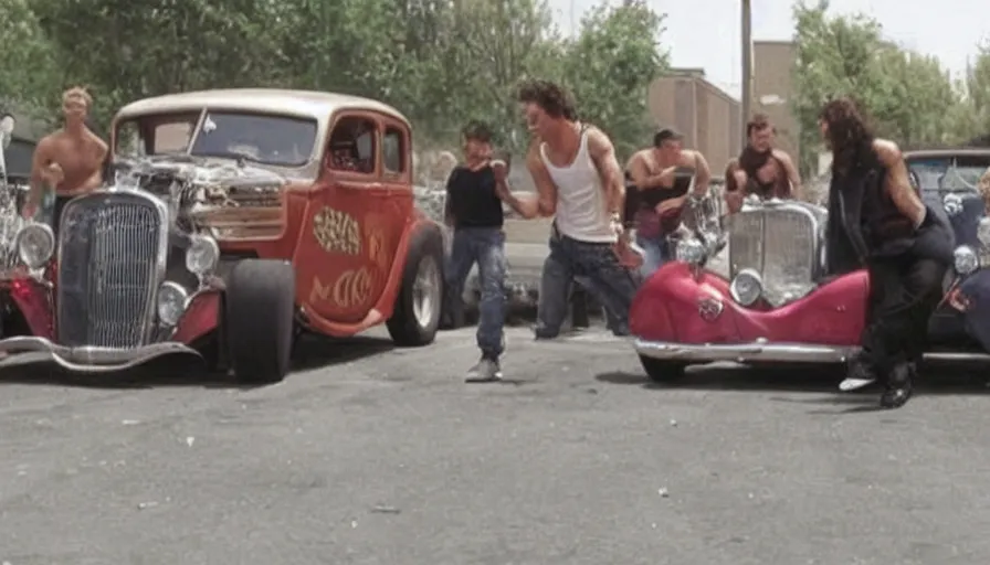 Image similar to movie about hotrod gangs fighting on the streets