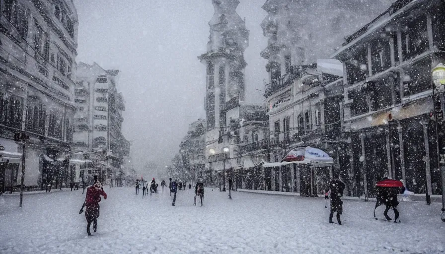 Prompt: the city of rio de janeiro covered in snow, winter photograph, snowing, 4 k, award winning photograph, beautiful, trending on instagram