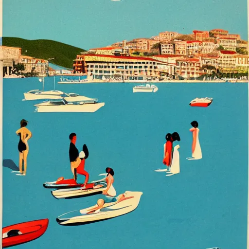 Image similar to midcentury illustration of the french riviera in the summer of 1 9 6 0