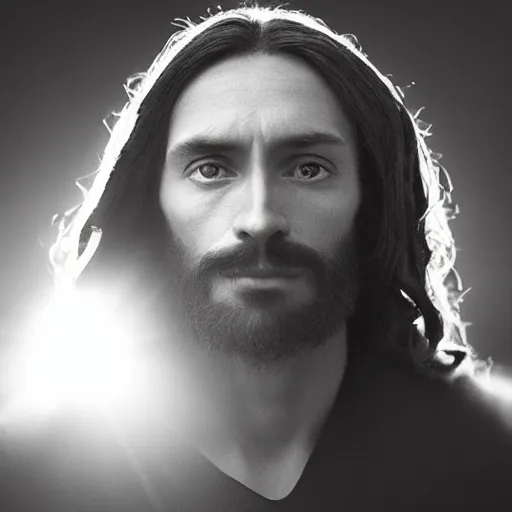 Prompt: Jesus the Son of God, asymmetrical face, ethereal volumetric light, sharp focus