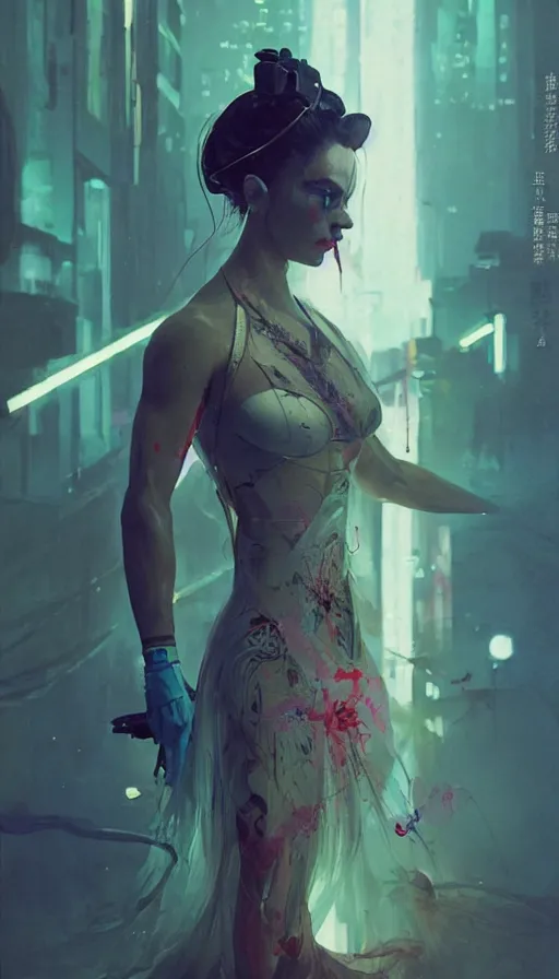 Prompt: altered carbon, jean claude van damme and a young gangster lolita, amazing beauty, visor, neon tattoo, styled hair, decorated traditional japanese ornaments by carl spitzweg, ismail inceoglu, vdragan bibin, hans thoma, greg rutkowski, alexandros pyromallis, perfect face, fine details, realistic shaded