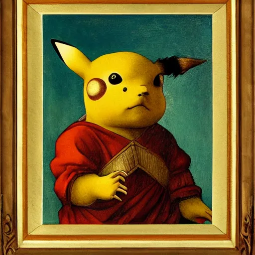 Prompt: Leonardo da Vinci portrait of Pikachu, intricate oil painting