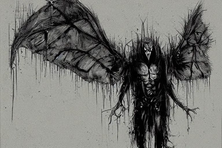 Image similar to mad horror painting of mothman by ben templesmith