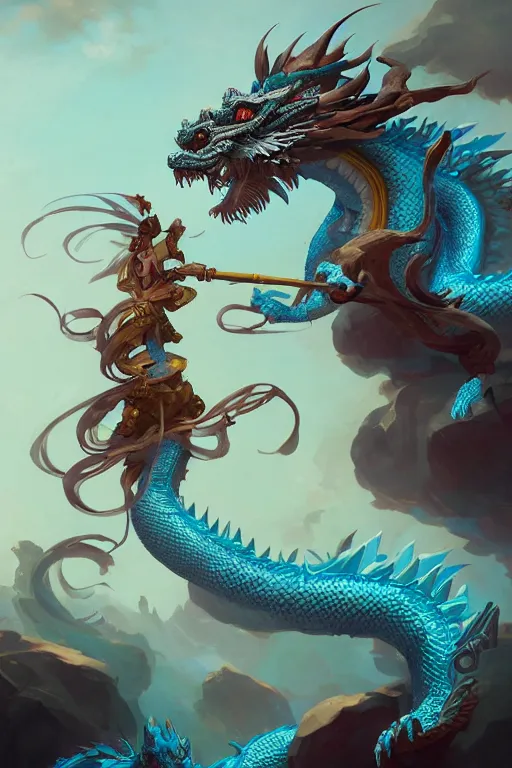 Image similar to cyan chinese dragon fantasy, intricate, elegant, highly detailed, digital painting, artstation, concept art, matte, sharp focus, illustration by peter mohrbacher greg rutkowski john howe zhang yu