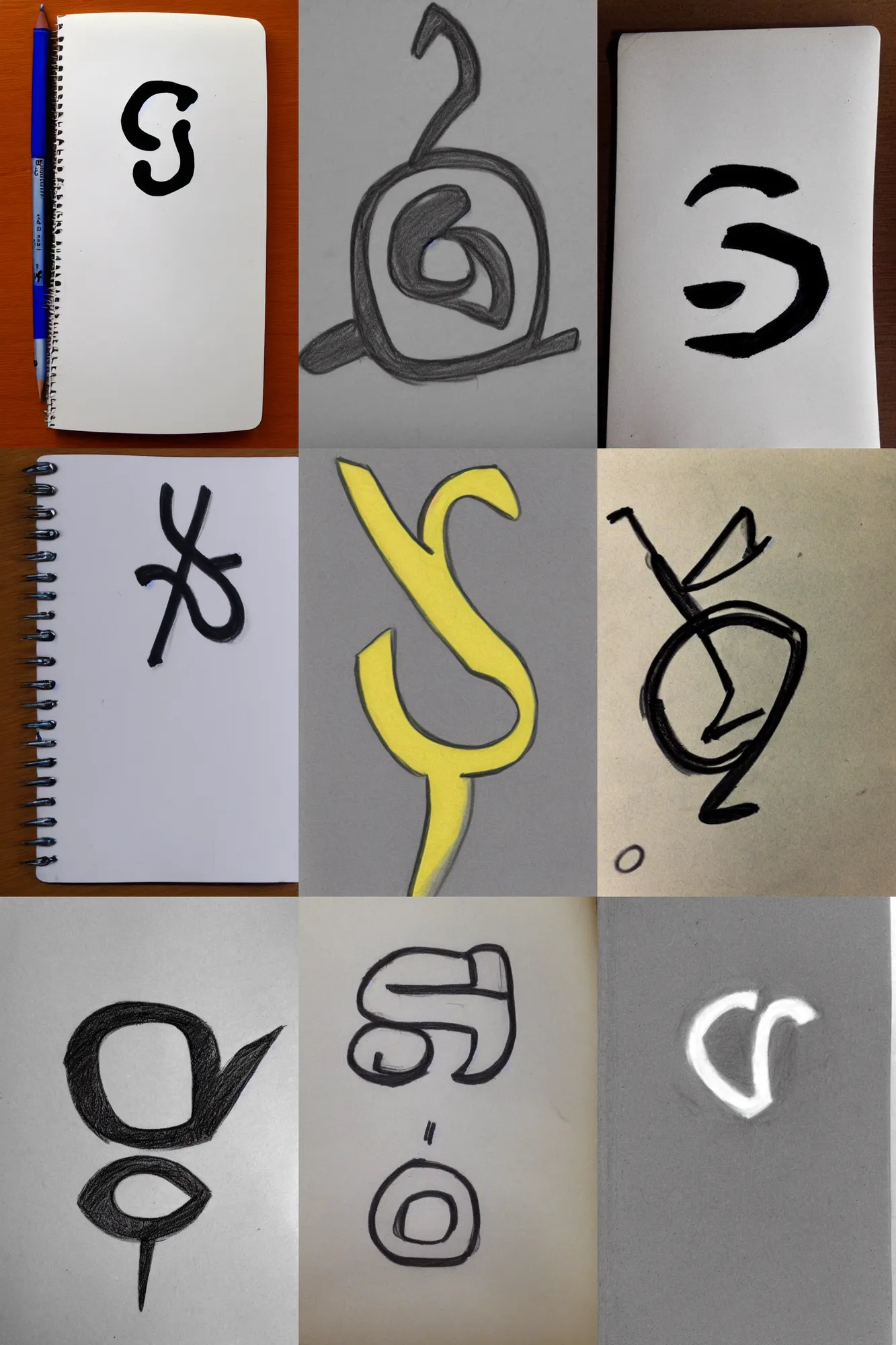 Prompt: Sloppy pencil doodle of the 'cool S' symbol in my high school notebook