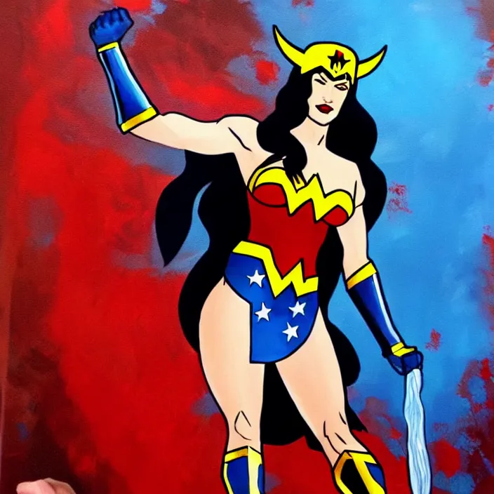 Prompt: painting of wonder woman in bloodlines costume