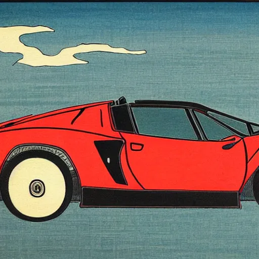 Image similar to ukiyo - e painting of a lamborghini