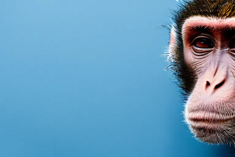 Image similar to photograph of a monkey holding a blue pen towards the camera, 4 k, full hd, highly detailed, close up