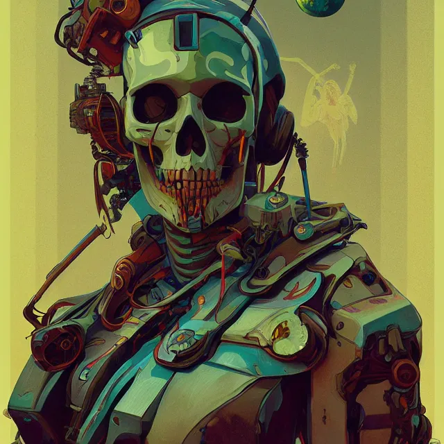 Image similar to a beautiful portrait painting of a ( ( cyberpunk ) ) skull by simon stalenhag and pascal blanche! and alphonse mucha! and nekro!. in style of digital art. colorful comic, film noirs!, symmetry, hyper detailed. octane render. trending on artstation