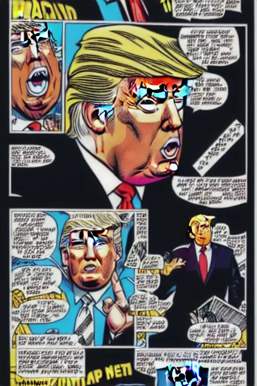 Prompt: Donald Trump in Heavy Metal comic book future world, intricate details, eerie, highly detailed