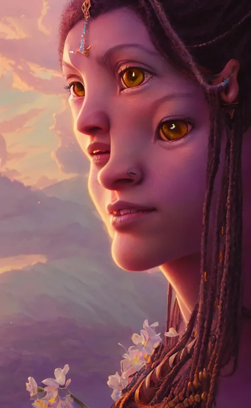 Image similar to highly detailed portrait of beautiful princess in avatar, stephen bliss, unreal engine, fantasy art by greg rutkowski, loish, rhads, ferdinand knab, makoto shinkai and lois van baarle, ilya kuvshinov, rossdraws, tom bagshaw, global illumination, radiant light, detailed and intricate environment