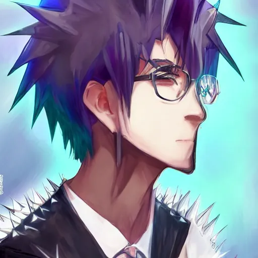 Image similar to aloof anime man with spiky emo hair wearing jock clothes, standing in headmistress's office, smug grin, smug expression, punchable expression, sharp details, subsurface scattering, intricate details, art by artgerm, anime, anime hd wallpaper, 2 0 1 9 anime screenshot