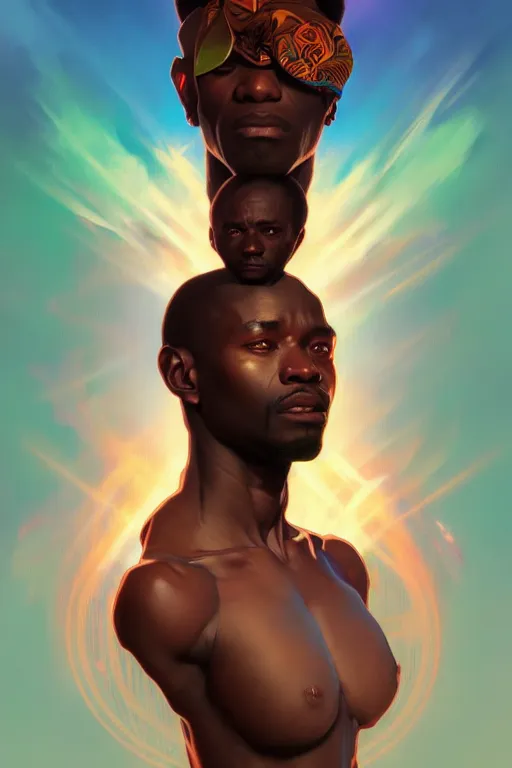 Prompt: african man with a telekinetic aura, synthwave, alphonse mucha, rhads, ross tran, artstation, artgerm, octane render, 1 6 k
