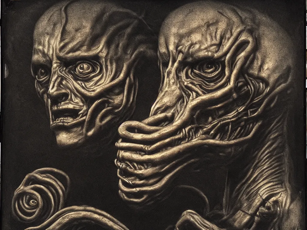 Prompt: work of art worms eye intact flawless ambrotype from 4 k criterion collection remastered cinematography gory horror film, ominous lighting, evil theme wow photo realistic postprocessing the precision of drawing makes the final effect that of a shallow relief sculpture painting by claude gellee