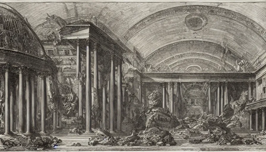 Image similar to a esoteric building flooded with spheres, by piranesi, high quality, high detailed