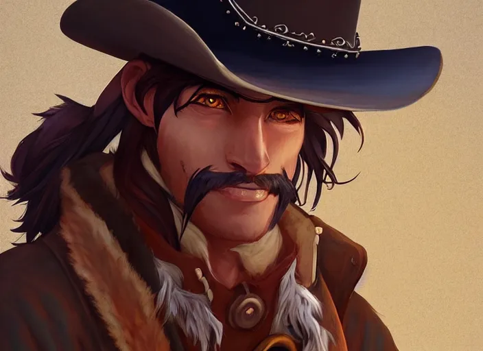 Prompt: character portrait feature of the anthro male anthropomorphic fursona wearing cowboy outfit wild west desperado character design stylized by charlie bowater, ross tran, artgerm, makoto shinkai, detailed, soft lighting, rendered in octane