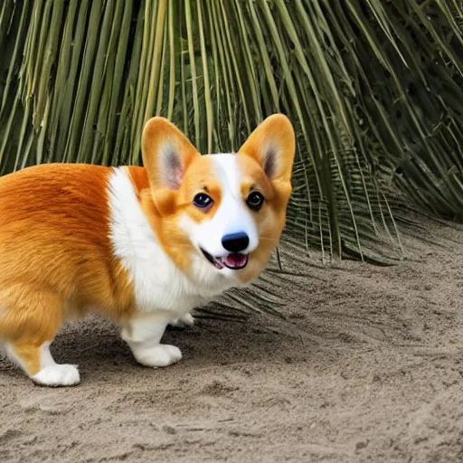 Image similar to corgi in a palm tree