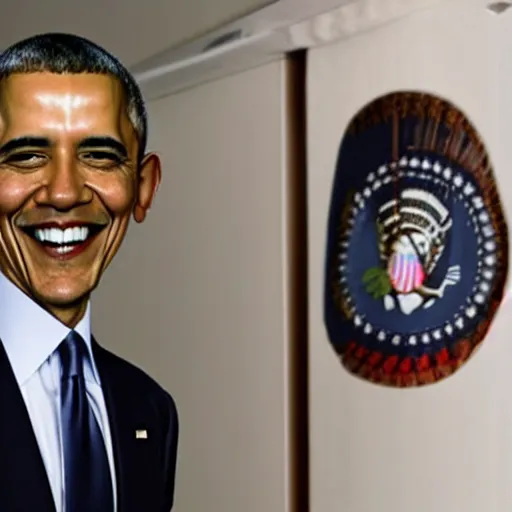 Prompt: grainy photo of barack obama as a creepy monster in a closet, harsh flash