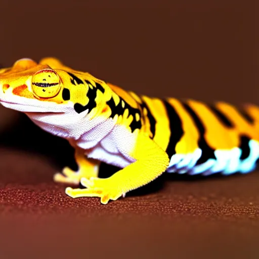 Prompt: tiger gecko, award winning photograph, realistic, 4 k, hd, focus