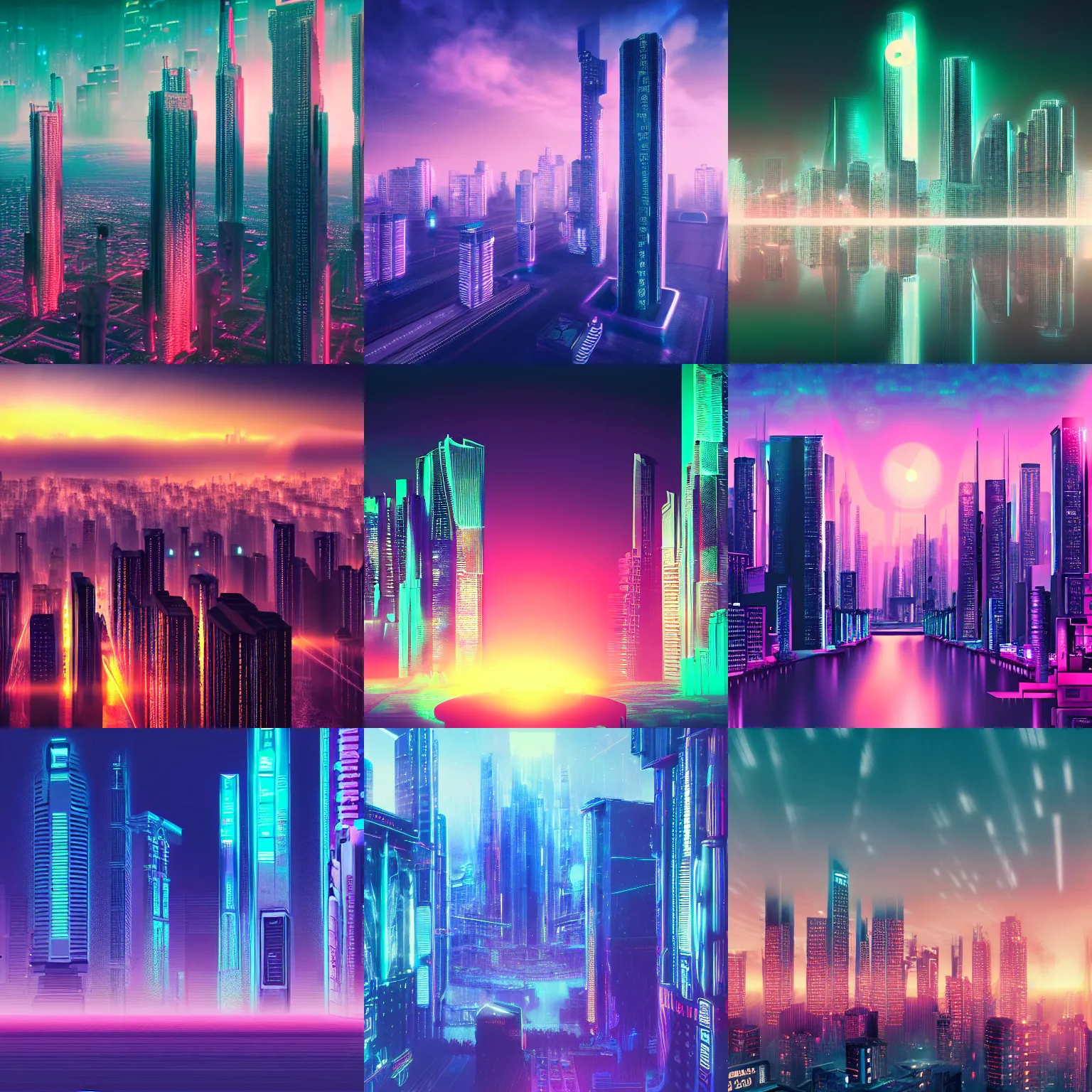 Prompt: vaporwave futuristic city at dawn, bladerunner, stunning, award winning, canon eos, 4 k