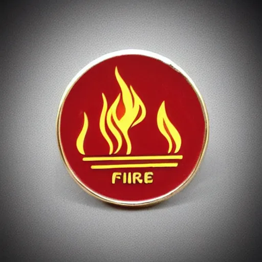 Prompt: a photo of a retro 1 9 7 0 s minimalistic clean fire flames warning label enamel pin, cinematic lighting, behance