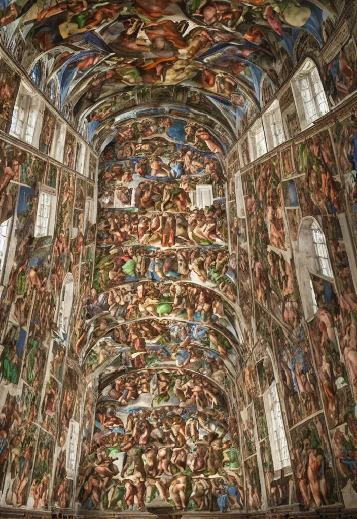 Prompt: a sistine chapel building made of vegetables, 8 k, artstation, highdetailed