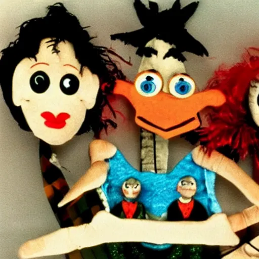 Prompt: lost footage of a puppets show from 9 0 s, lost media, on tv
