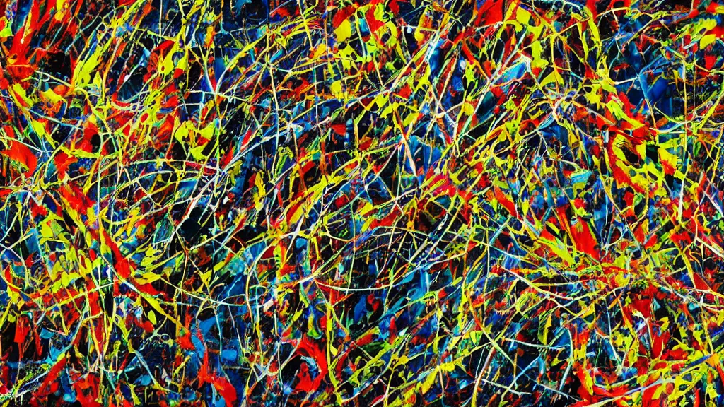 Image similar to abstract art painting, lines, forms, shapes, in style of jackson pollock, 4 k, high resolution details,