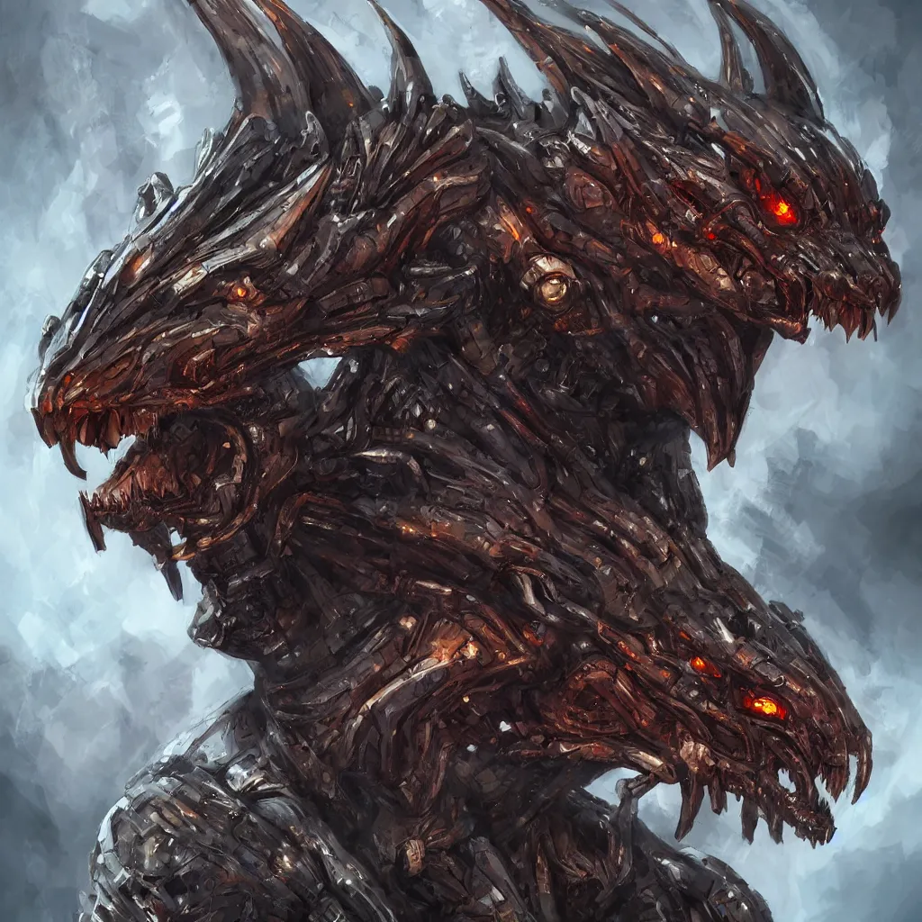 Image similar to Cyborg dragon portrait, artstation