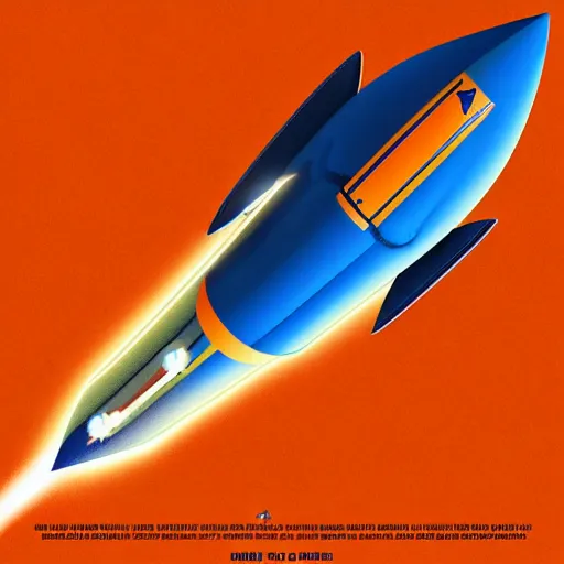 Image similar to Blue V2 rocket in space, tin tin, planet in the style of orange company, intricate, SCI-Fi, movie poster, high detail, digital art by raphael lacoste