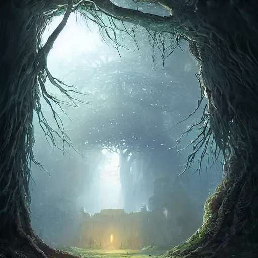 Prompt: a beautiful giant tree growing in the middle of an ancient vast Victorian library indoors. a door is embedded in a tree. tree in a library. fantasy digital art, fantasy style art, fantasy hearthstone art style, fantasy game art by greg rutkowski, darksouls concept art