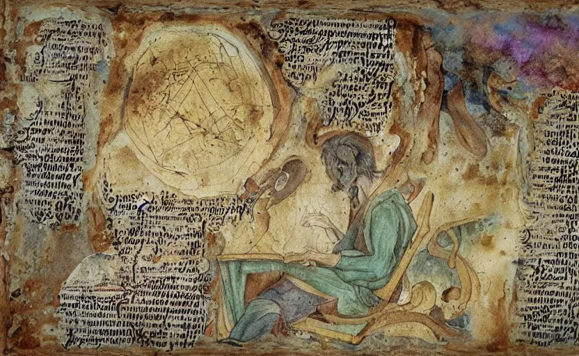 Prompt: ancient manuscript page detailing the creation of a magical potion, weathered yellowing paper, scribbles in margins, fantasy digital painting, stunning, intricate details