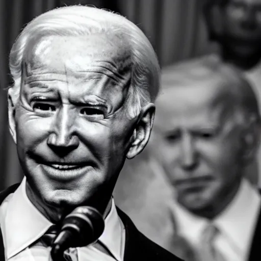 Image similar to alien, wearing a wig and a dress and ((Joe Biden)) at a press conference, photograph, highly detailed, 4K